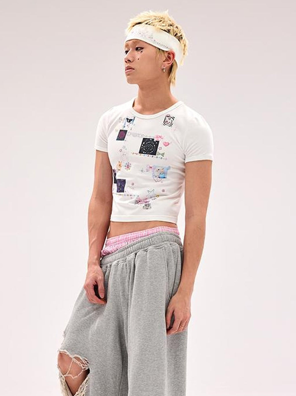 Tattoo Print Rhinestone Tee High Elastic Thick Opaque Stiff Fit