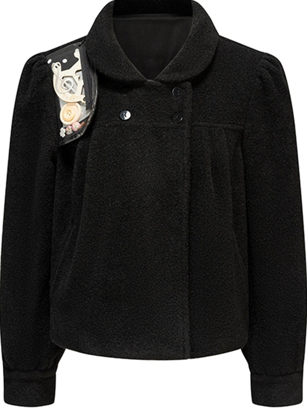 Cozy Faux Lambswool Double Breasted Puff Short Doll Collar Women Cropped Jackets