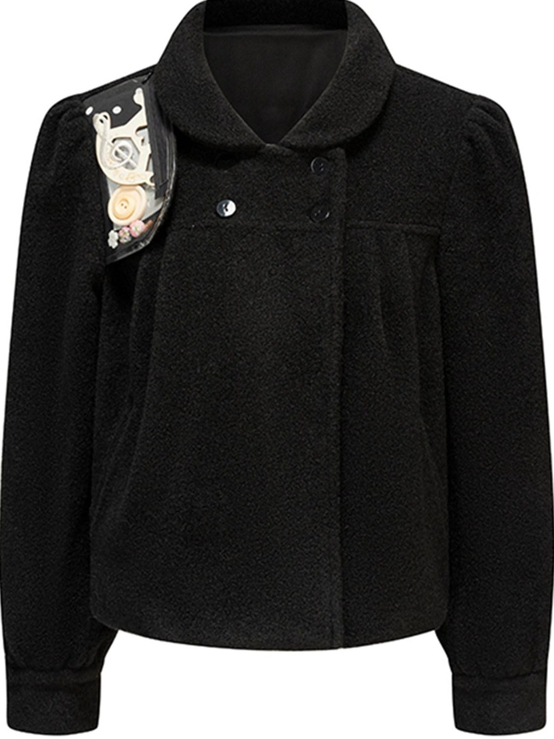 Cozy Faux Lambswool Double Breasted Puff Short Doll Collar Women Cropped Jackets