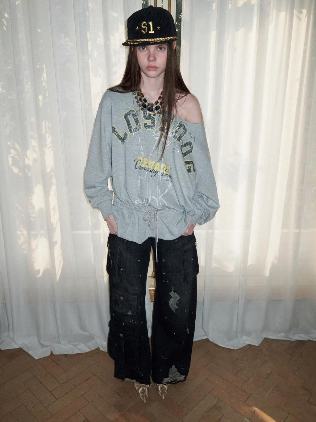 Animal Print Letters Asymmetric Shoulder Drawstring 3d Floral Women's Sweatshirts