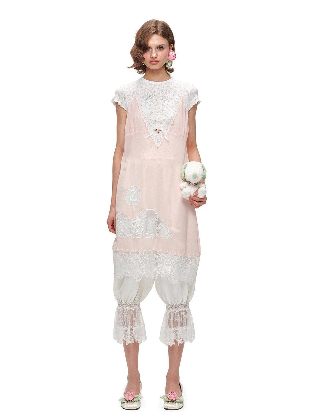 Solid Lace Lantern Style Loose Drape Elastic Waist Women's Capri Pants