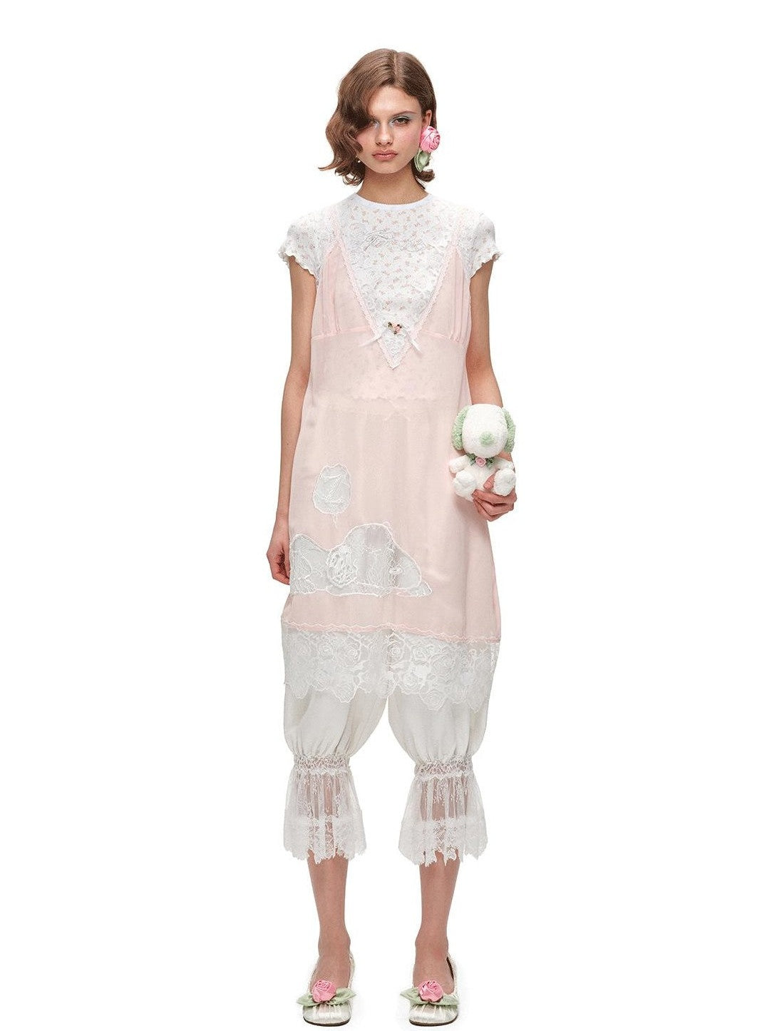 Solid Lace Lantern Style Loose Drape Elastic Waist Women's Capri Pants