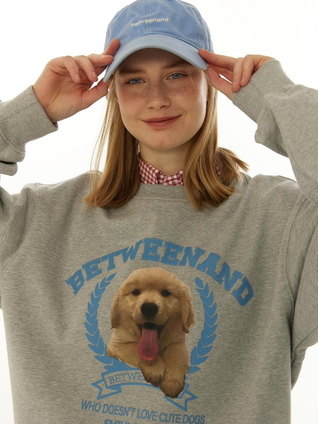 Gray Tongue Out Puppy Motif Loose Fit Women's Cotton Blend Sweatshirts