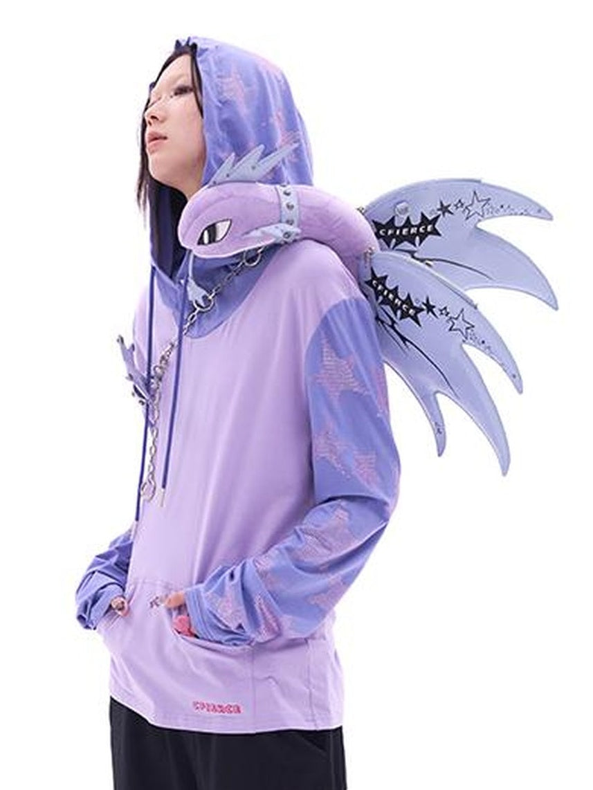 Five Pointed Star Rhinestone Hooded Long Sleeve Top