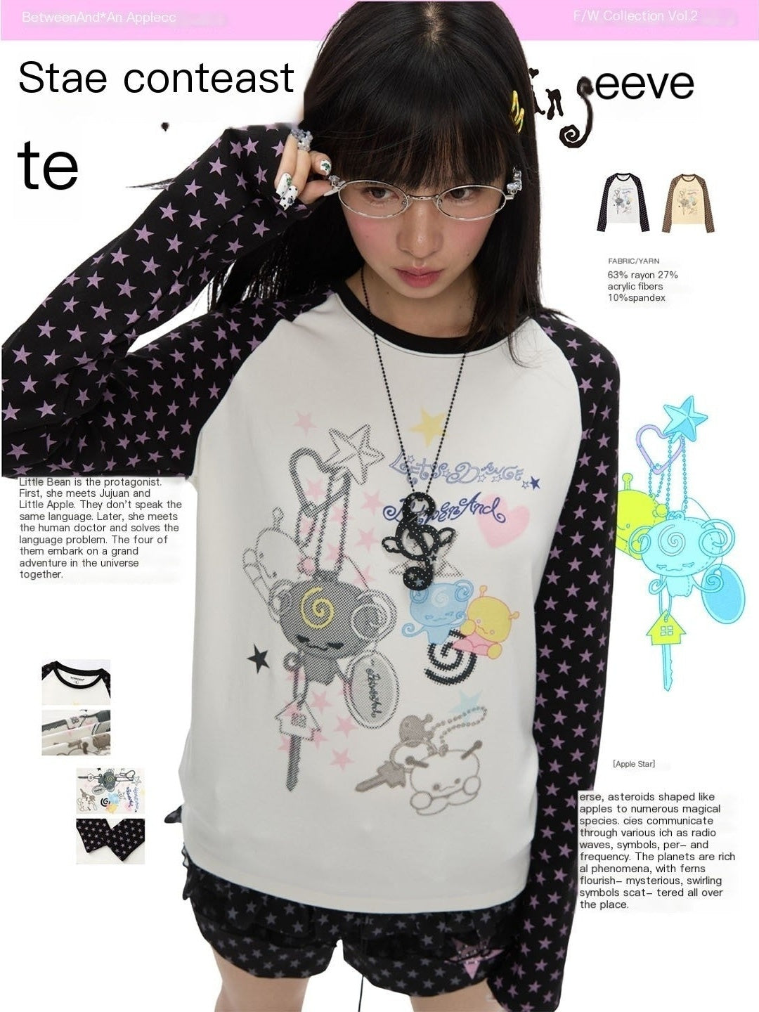 Star Colorblock Raglan Print Women's Viscose Long Sleeve T-shirts