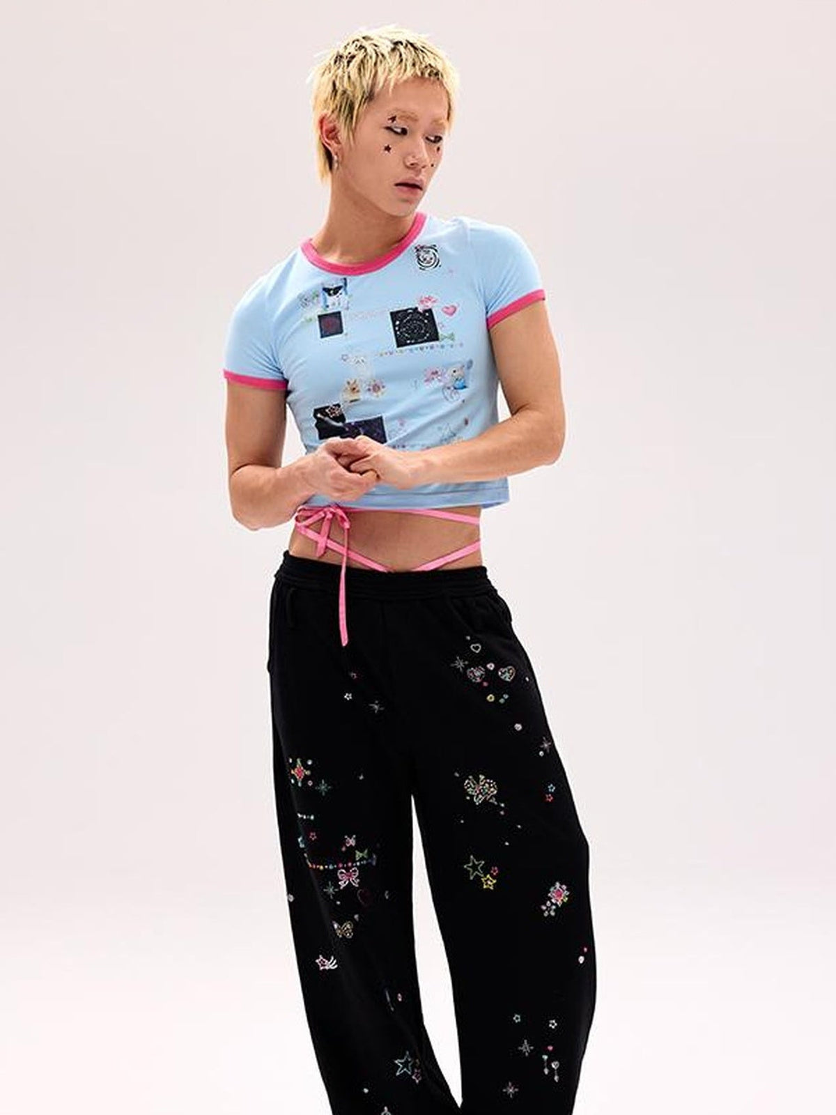 Tattoo Print Rhinestone Tee High Elastic Thick Opaque Stiff Fit