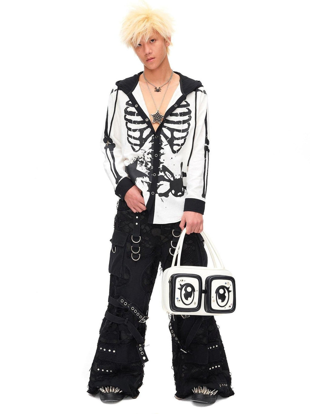 Demon Skull Print Hooded Dark Gothic Women'S Cotton Overshirts