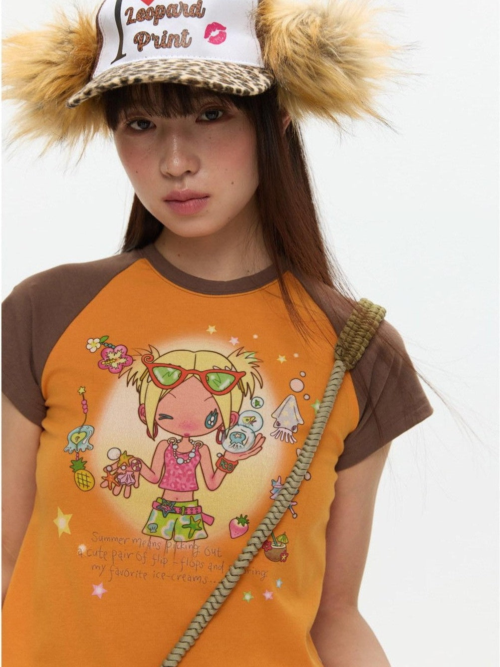 Two Tone Colorblock Raglan Short Sleeve Print Women's Cotton Viscose Crop Tops