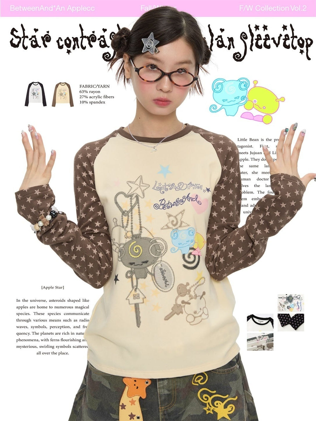 Star Colorblock Raglan Print Women's Viscose Long Sleeve T-shirts