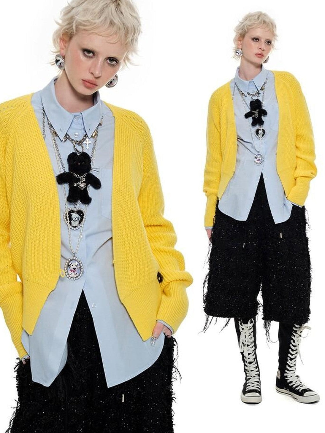 Slouchy V-neck Cinched Waist Long Sleeve Women's Knit Cardigans