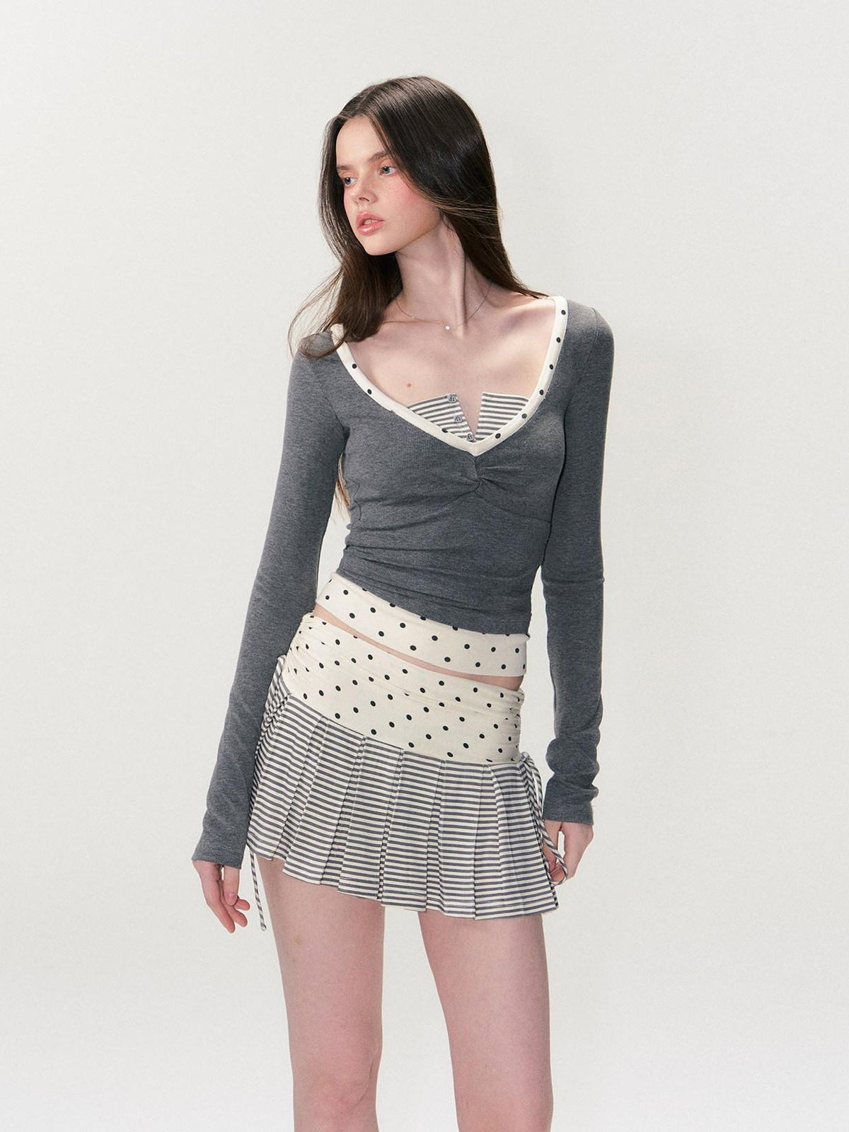 Soft Modal Polka Dot Slim Fit Drop Shoulder Sassy Women Long Sleeve T-Shirts