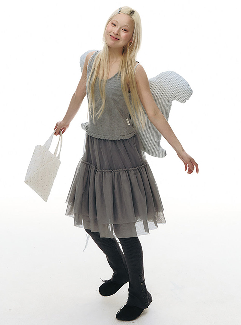 Ribbed Layered Tulle Dress (2color)