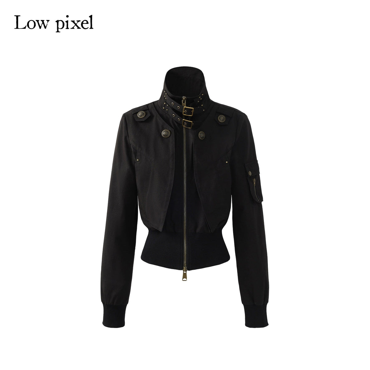 Plush Lined Waist Cinch Dark Goth Slim Fit Women Zip High Collar Cropped Jackets