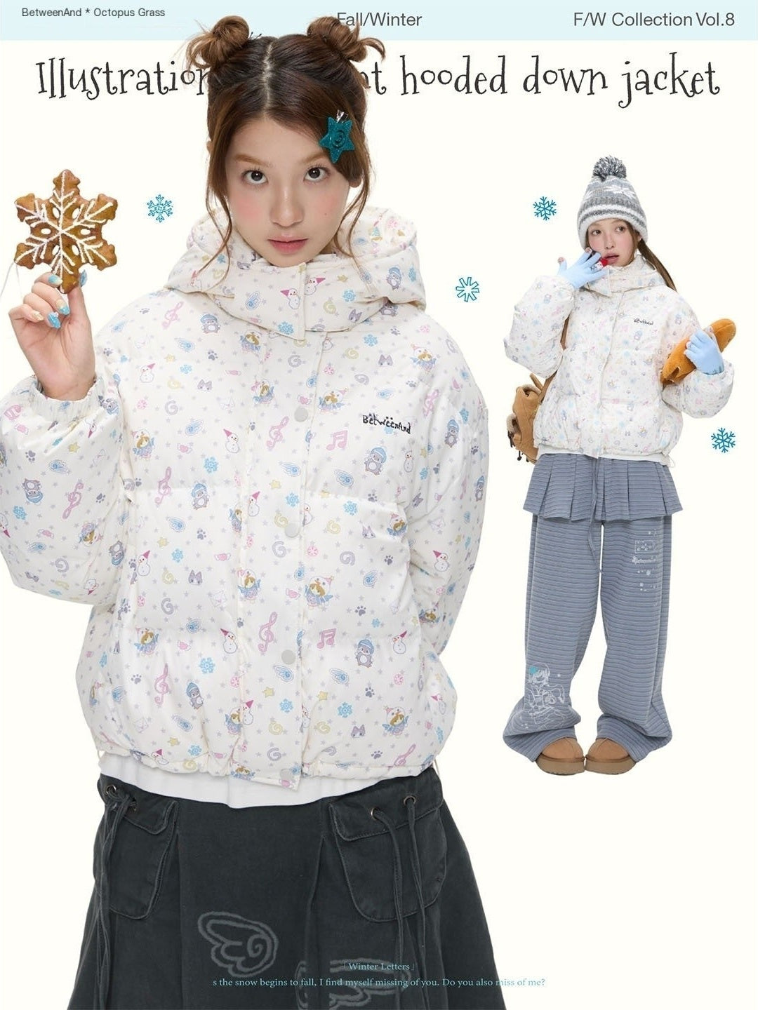 Beige Polka Dot Embroidered Allover Print Women's White Duck Down Down Jackets