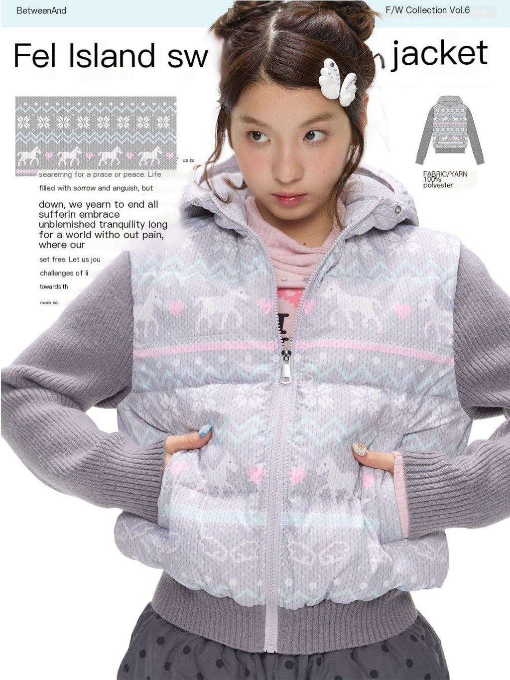 Polka Dot Print Knit Hooded 90 White Duck Down Women's Polyester Down Jackets