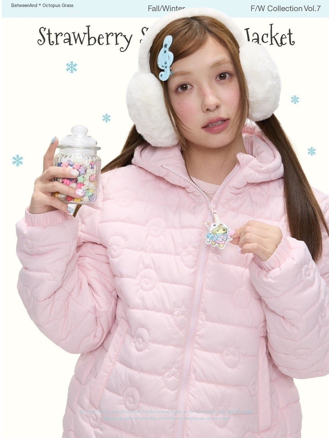 Strawberry Swirl Quilted Hooded Women's Cotton Puffer Jackets