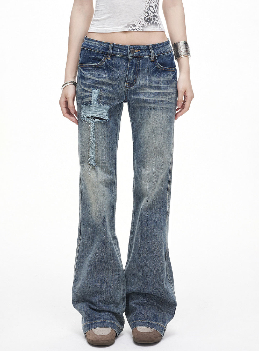 Whisker Slash Bootcut Jeans