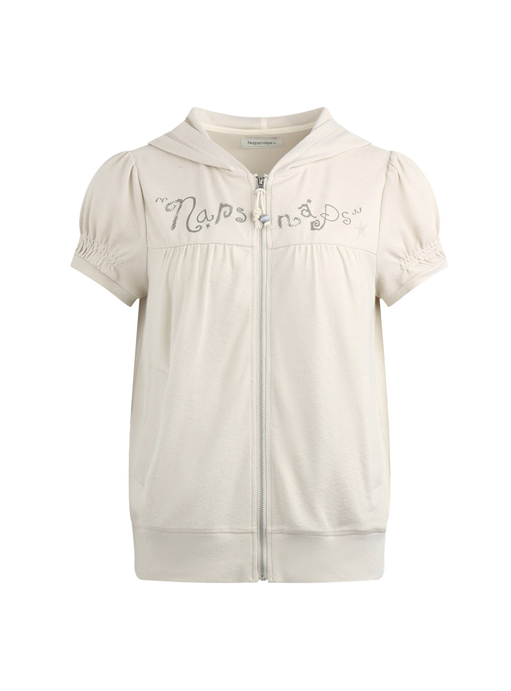 Text Embroidered Hood Zip-Up Top
