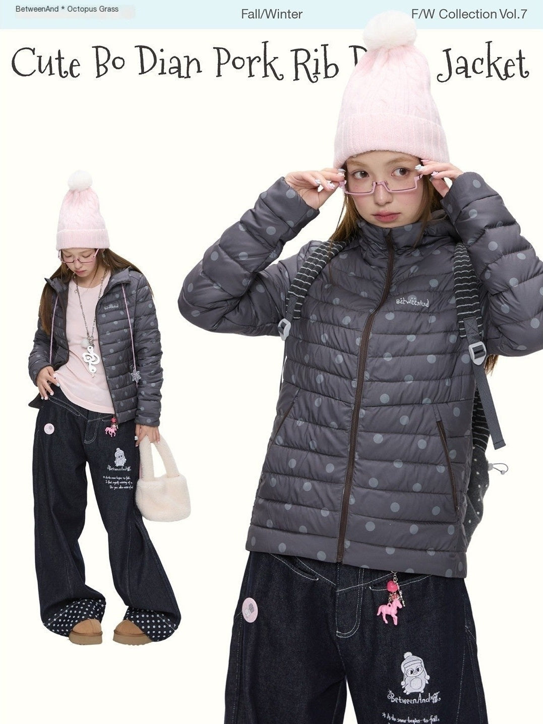 Cute Polka Dot Embroidered Hooded Women's White Duck Down Jackets