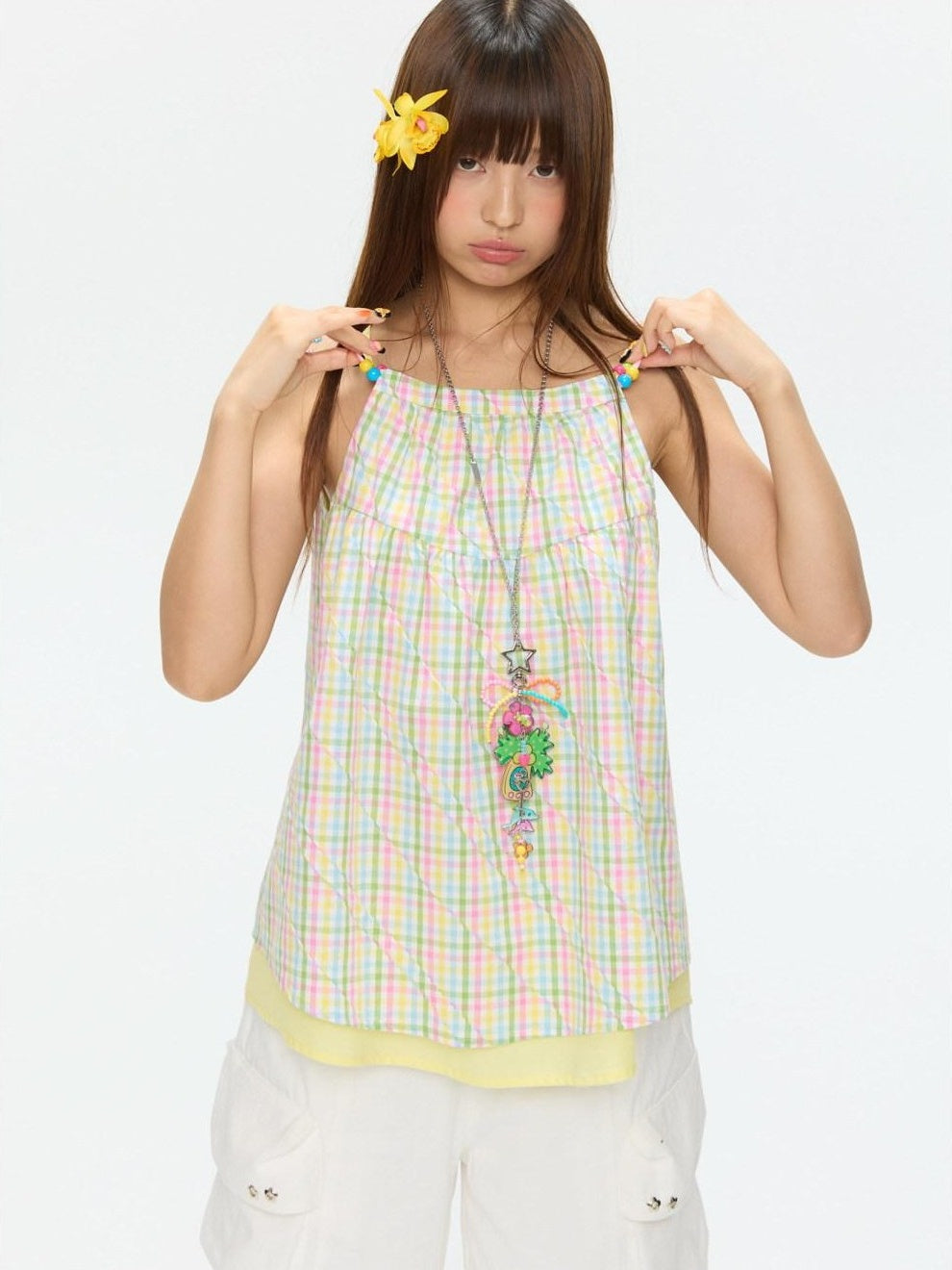 Colorful Plaid Adjustable Straps Loose Fit Women's Pure Cotton Camisoles