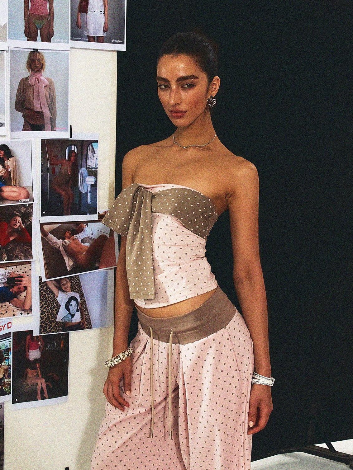 Polka Dot Cotton Two Piece Colorblock Sexy High Waist Pants Tube Tops
