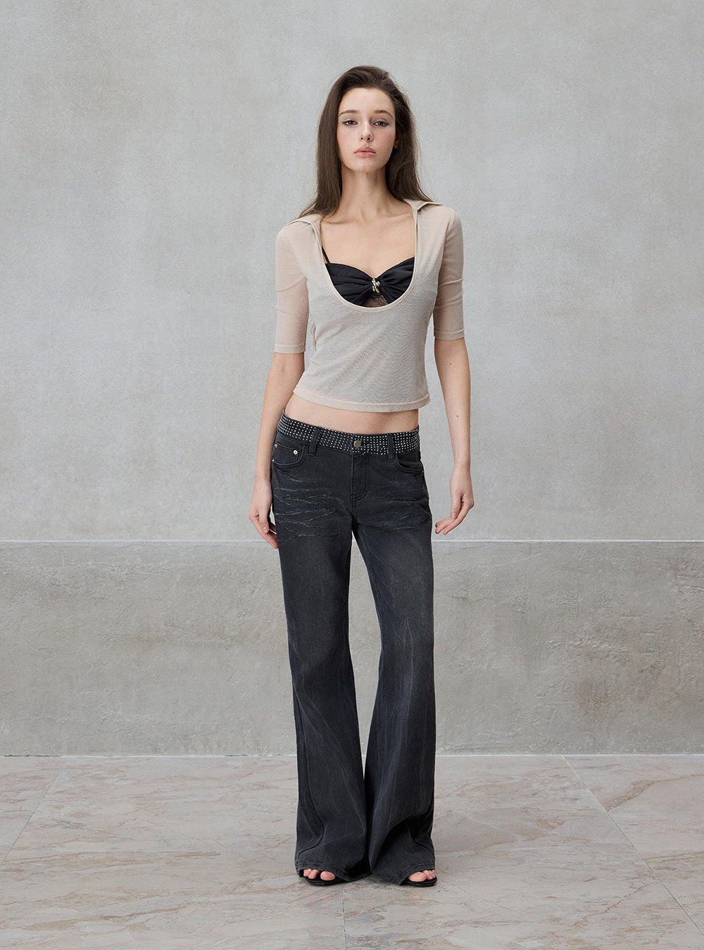 Sheer Deep U Neck Fitted Top