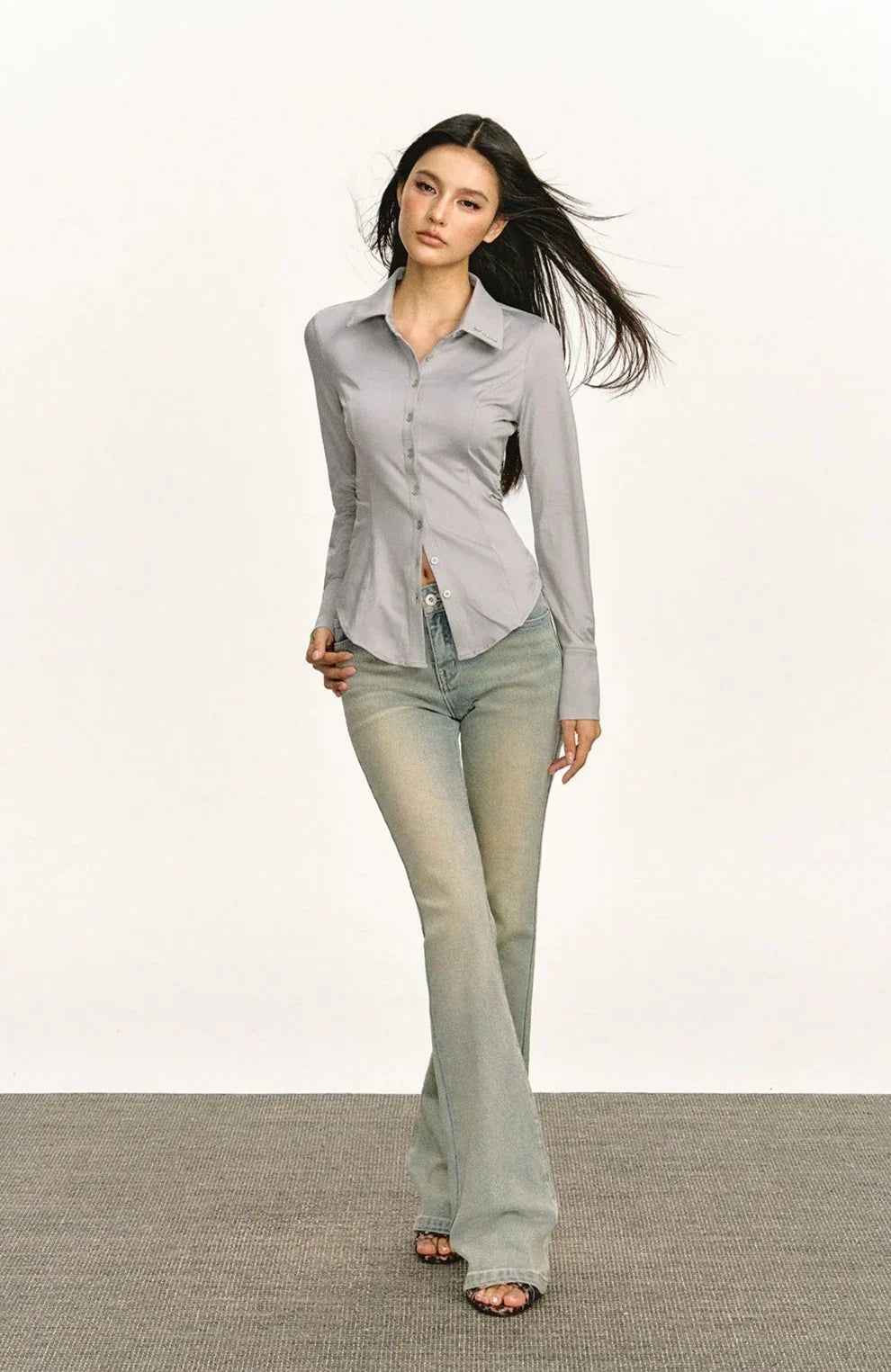Gray Fitted Business Shirt