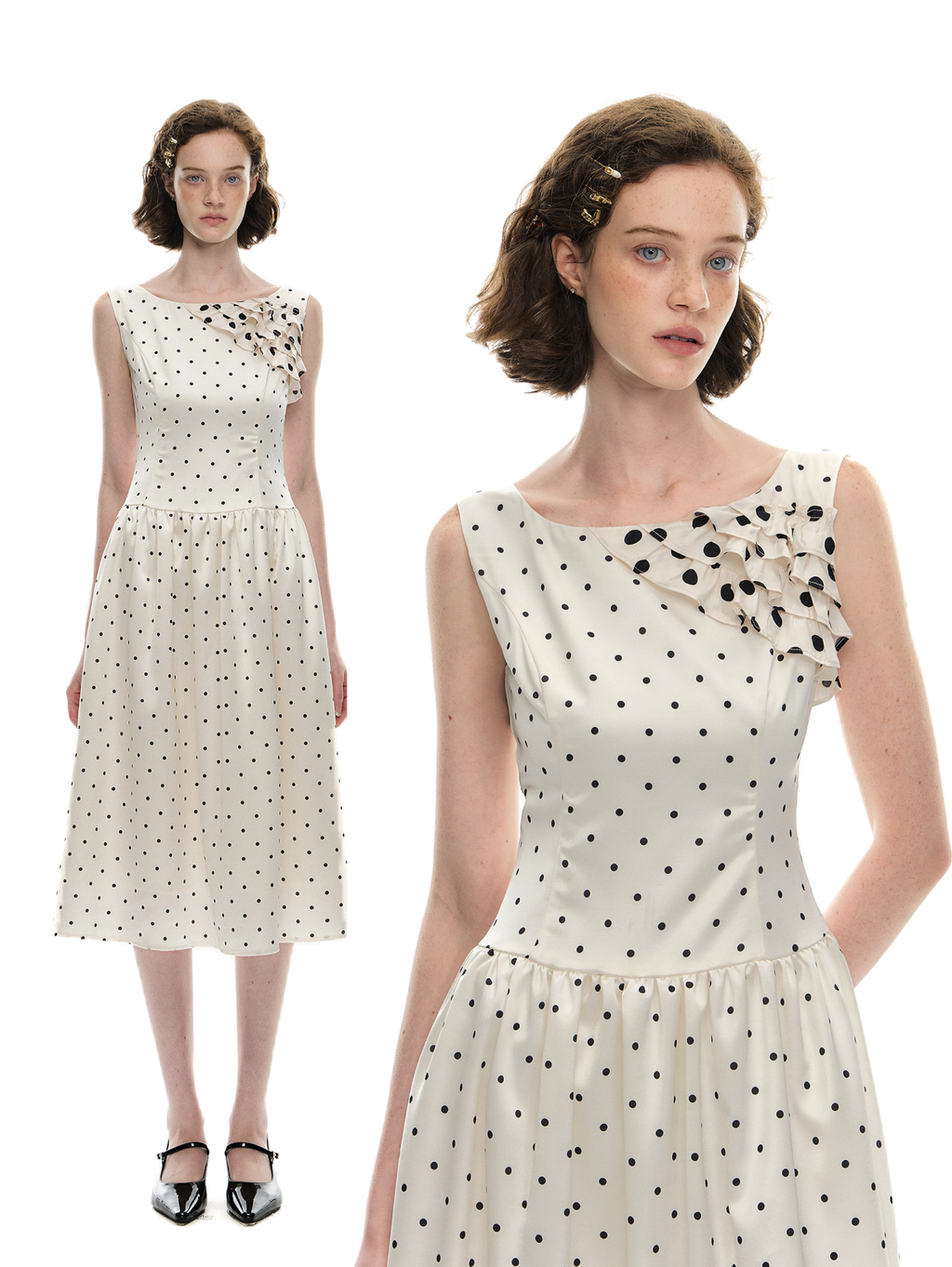 Romance Nanci Polka Satin Maxi Dress