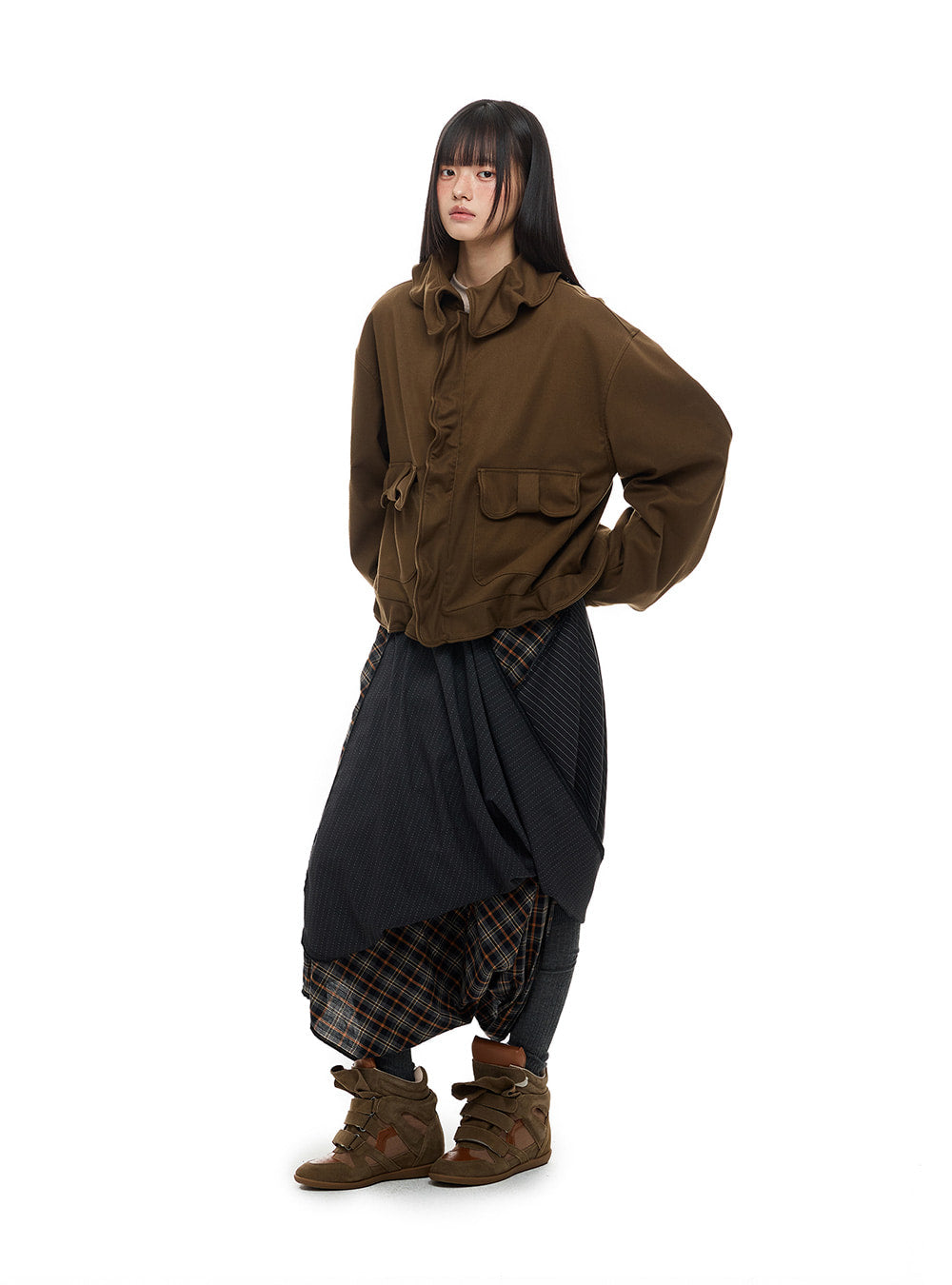 Brown Ruffle Pocket Jacket