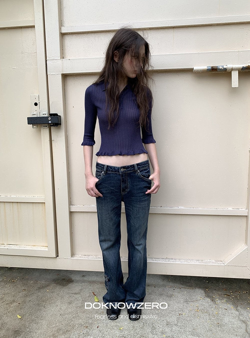 Midnight Ruffle Polo Knit Top