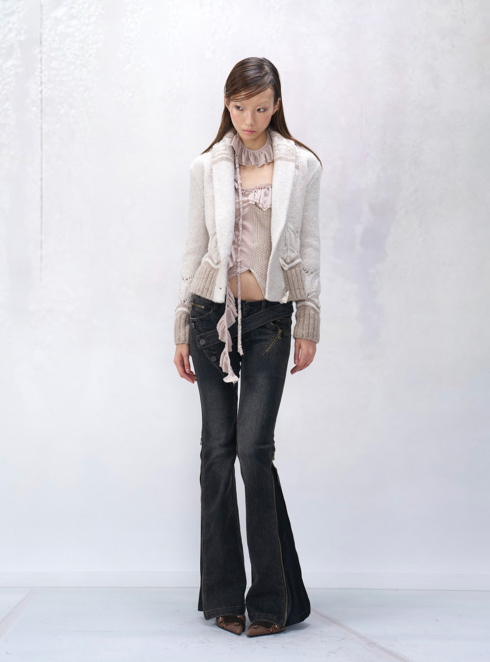 Ivory Openwork Jacquard Knit Coat