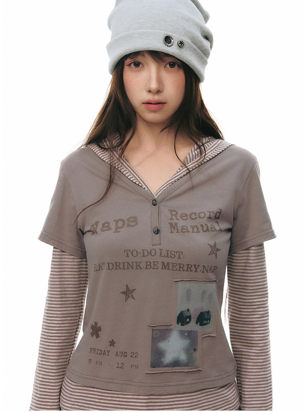 Lazy Record Layered Hoodie Top (2color)