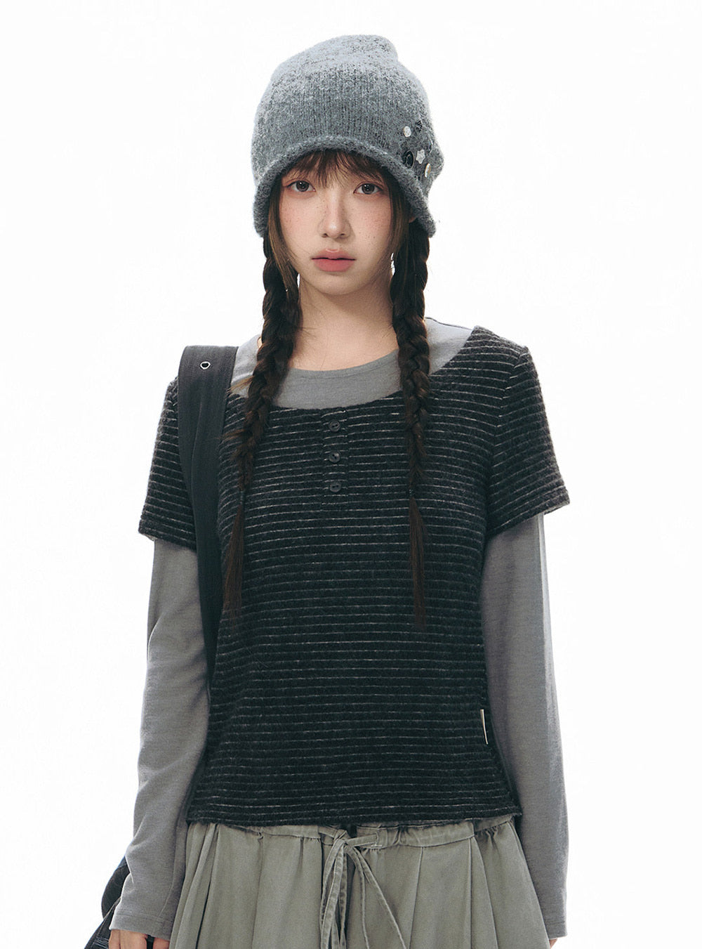 Gray Buttoned Handcrafted Beanie
