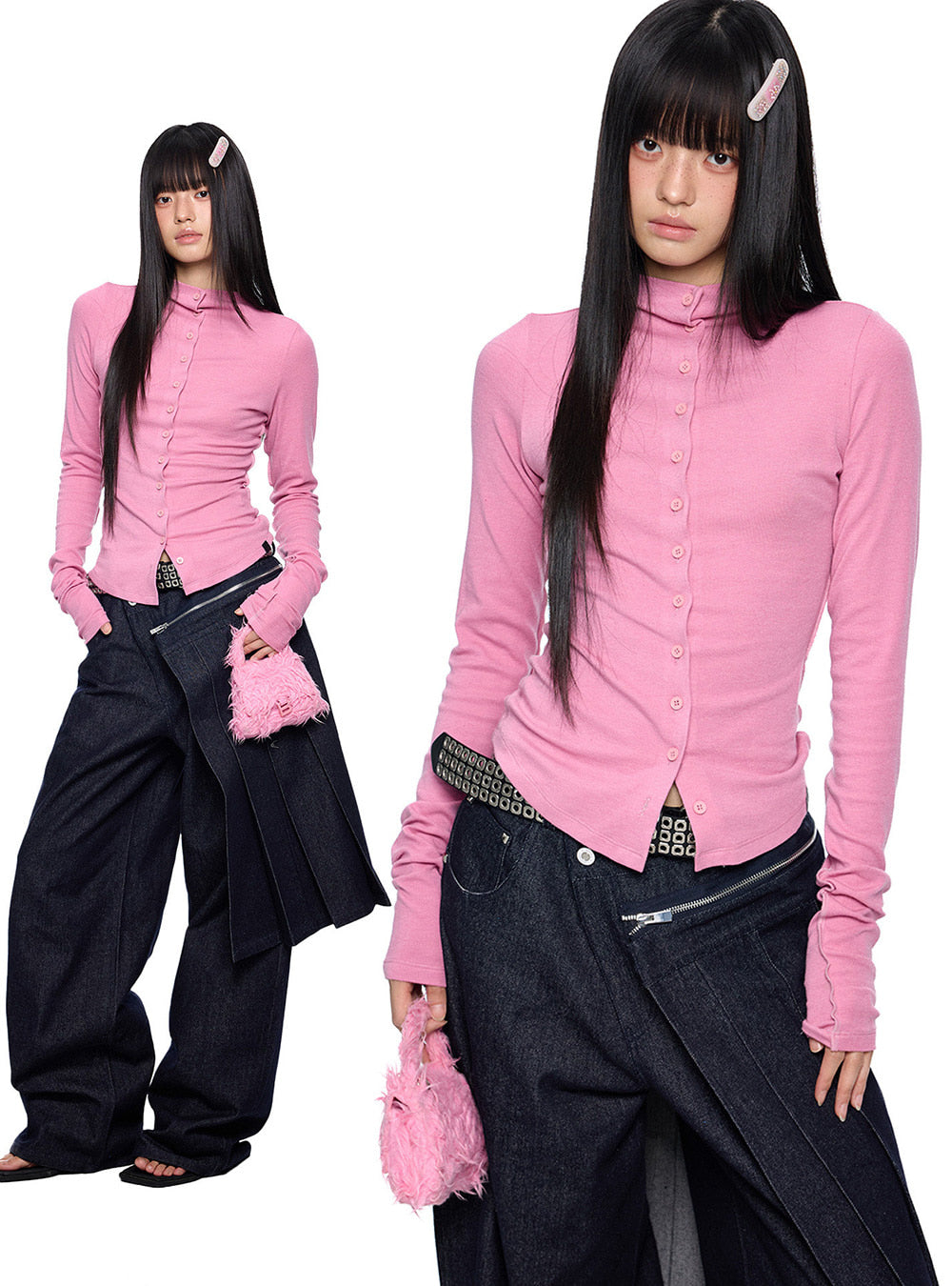 Contour Button Slim Knit Top (4color)