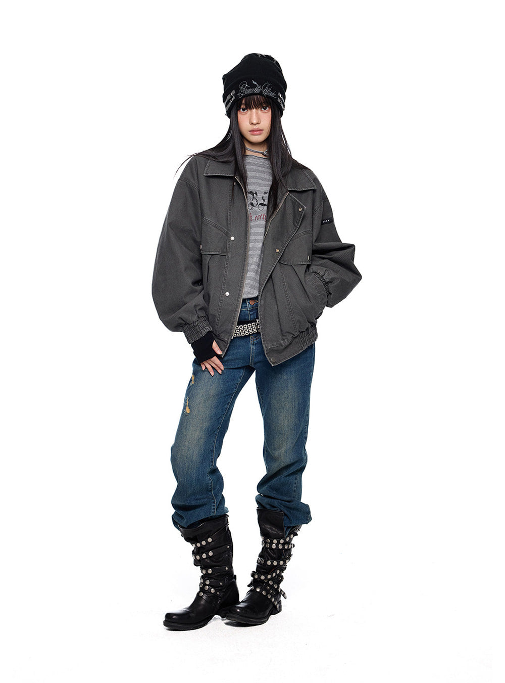 Multi Panel Distressed Flare Denim Pants