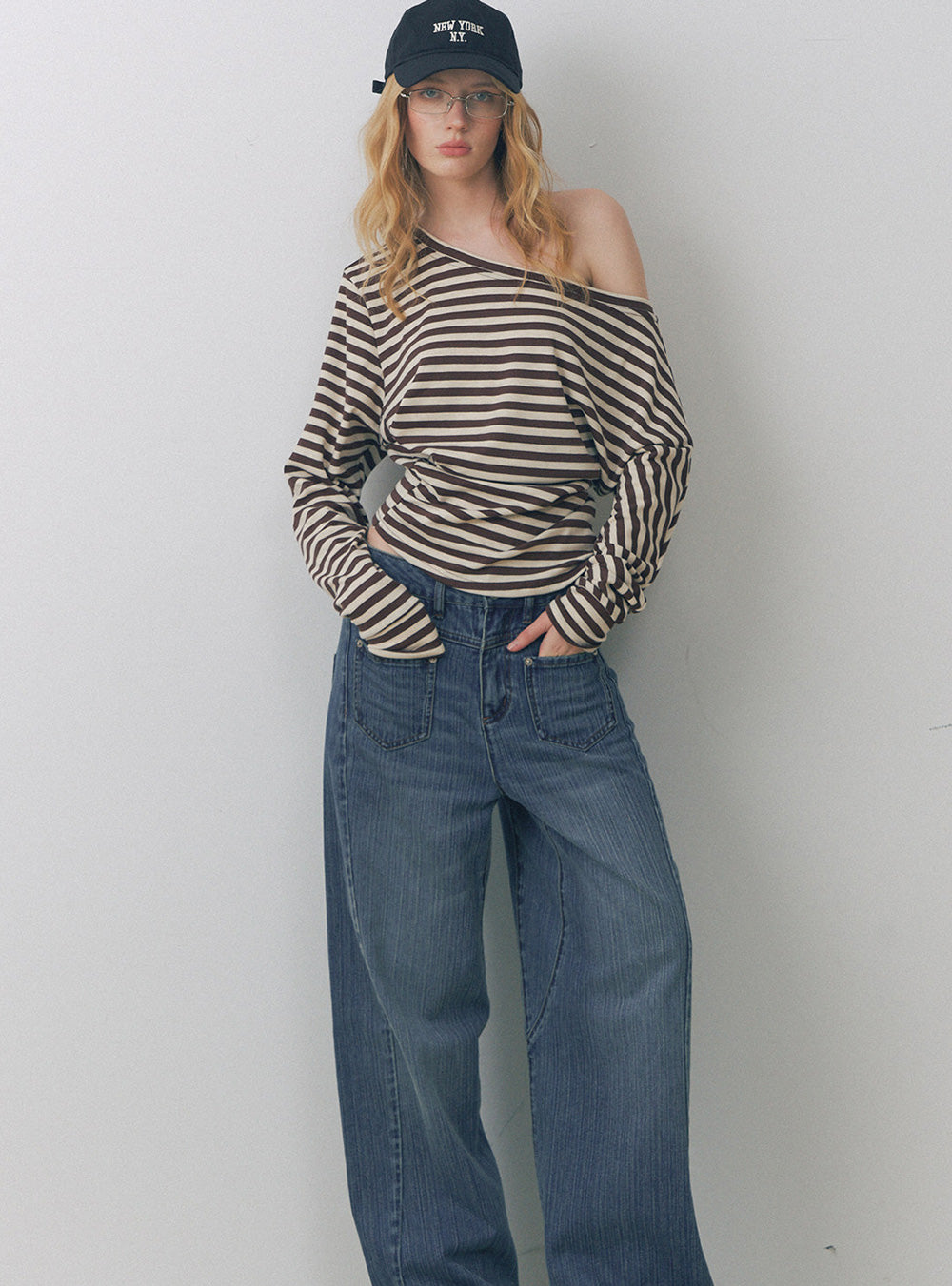 Asymmetry Drape Stripe Top (2color)