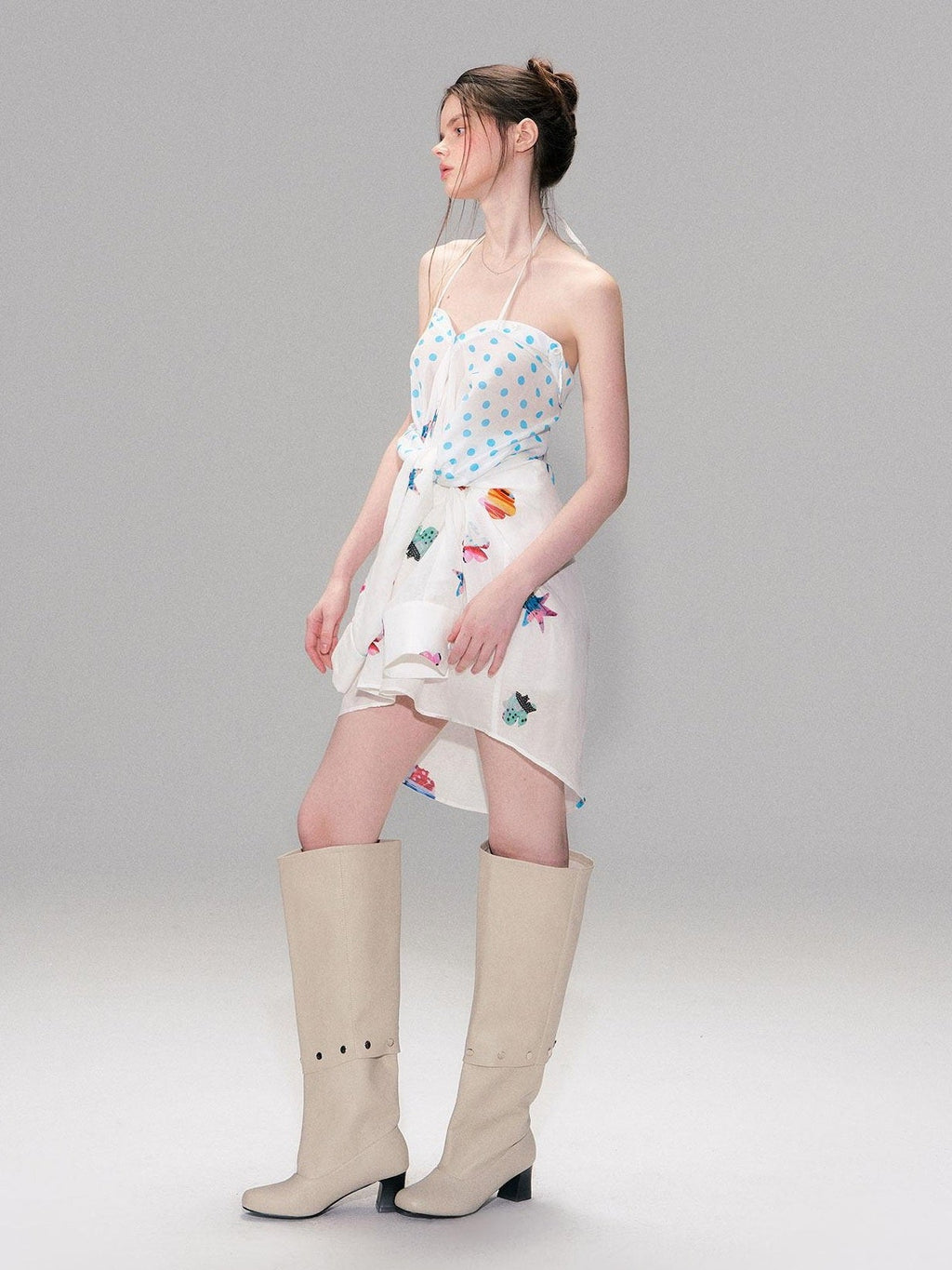 Soft Breathable Linen Blend Relaxed Drop Shoulder Polka Dot Long Sleeve Shirts