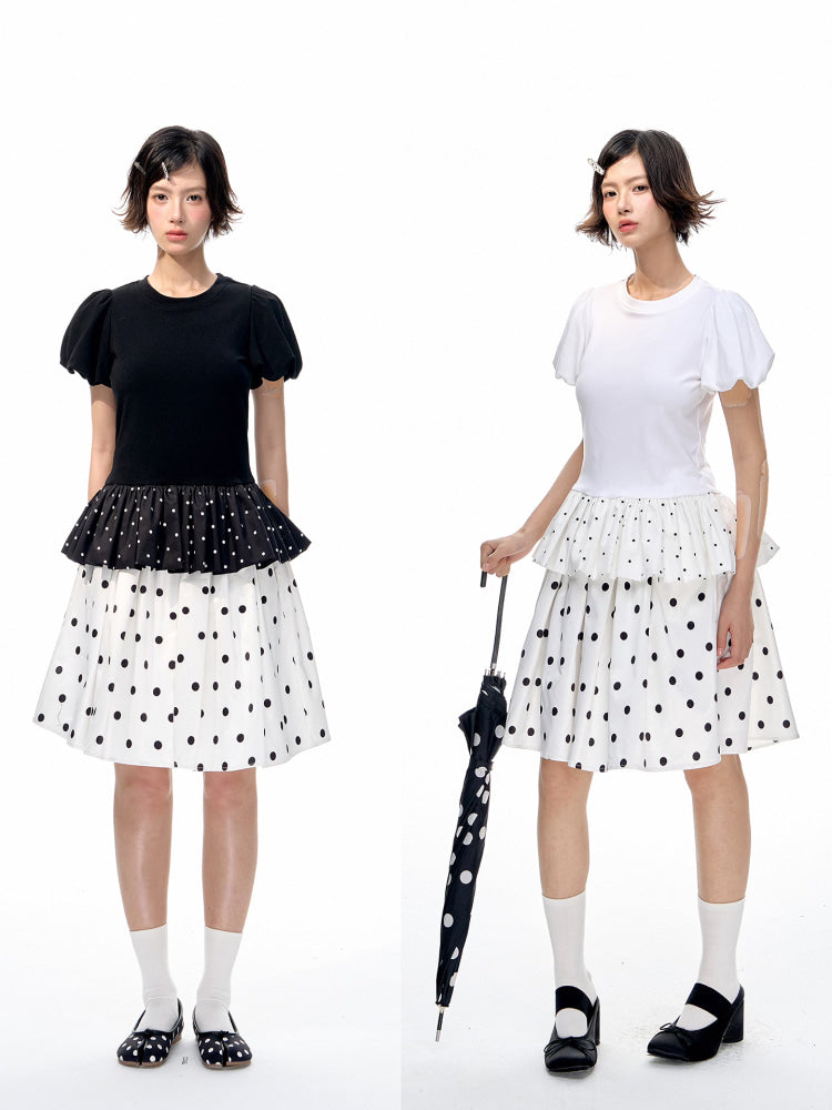 Romance Nanci Dot Lace Puff Sleeve Top