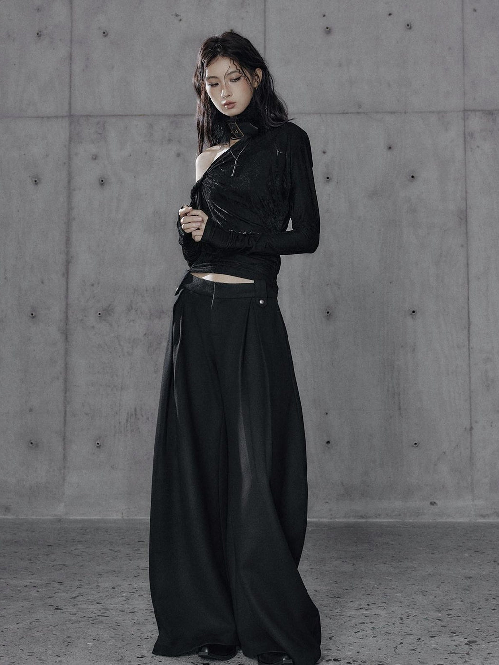 Vintage Waist Long Sleeve Slant Neck Black Knit Women Off Shoulder Crop Tops