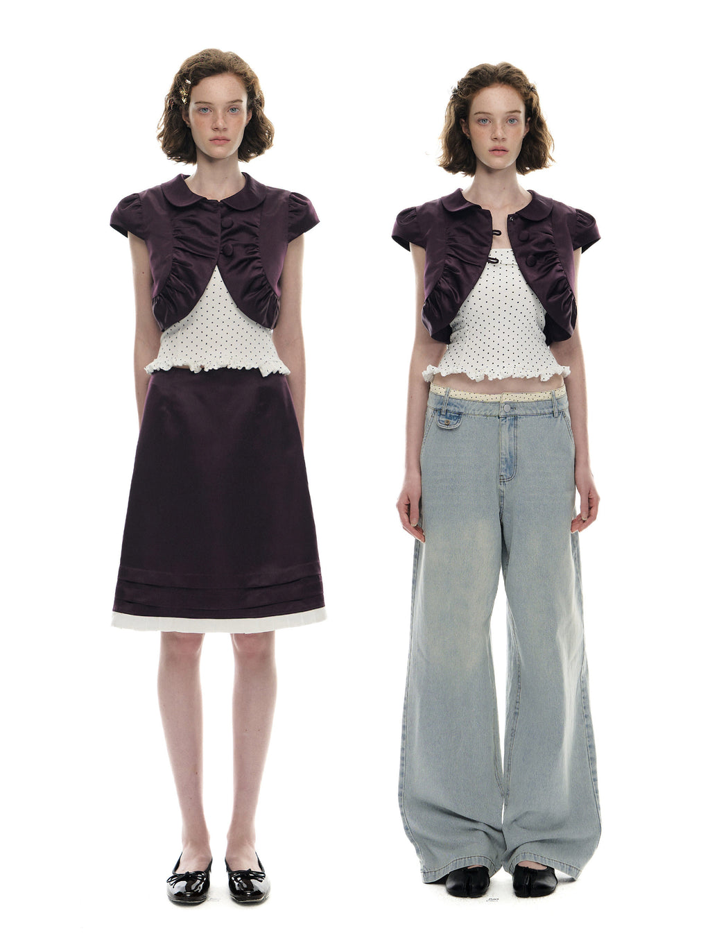 Romance Nanci Satin Doll Collar Blouse & Skirt Set