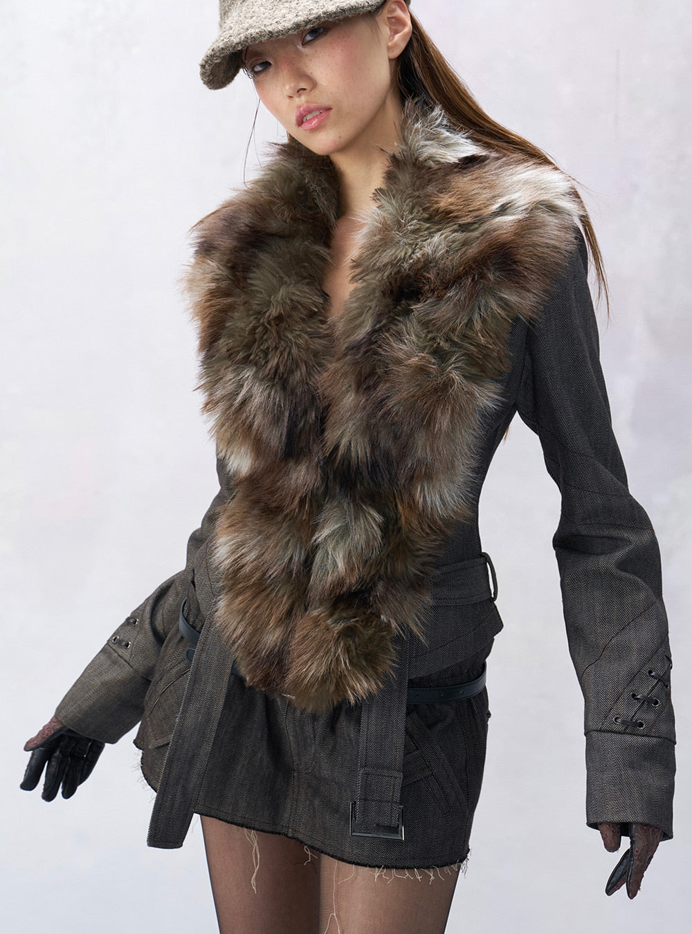 Vintage Two-Way Fur Denim Jacket