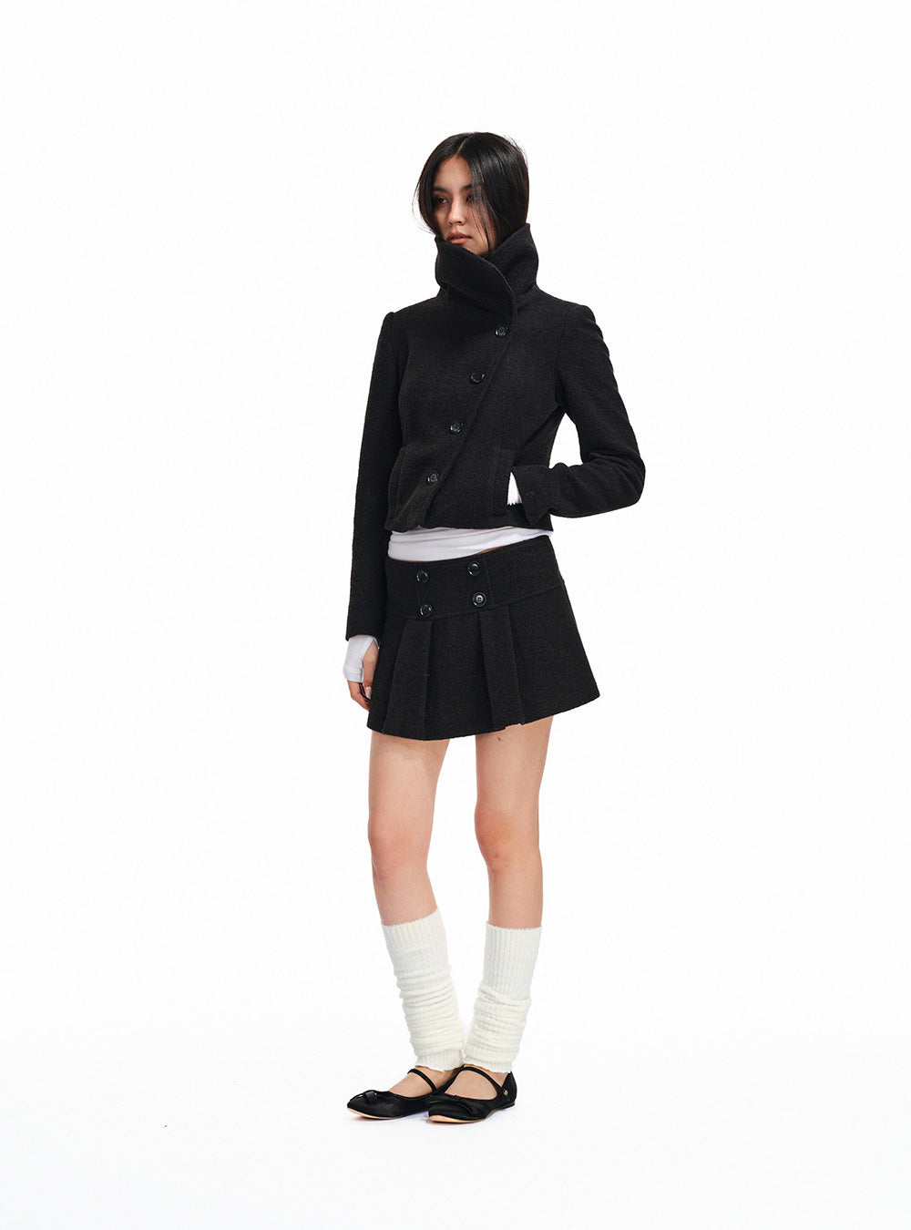 High Neck Button Jacket & Skirt (2color)