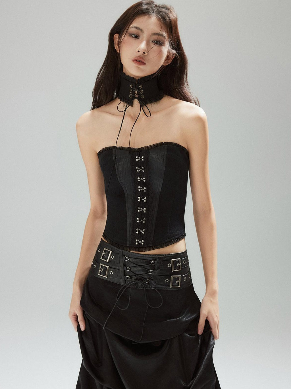 Zipper Slim Fit Cotton Streetwear Black Short No Padding Tube Tops