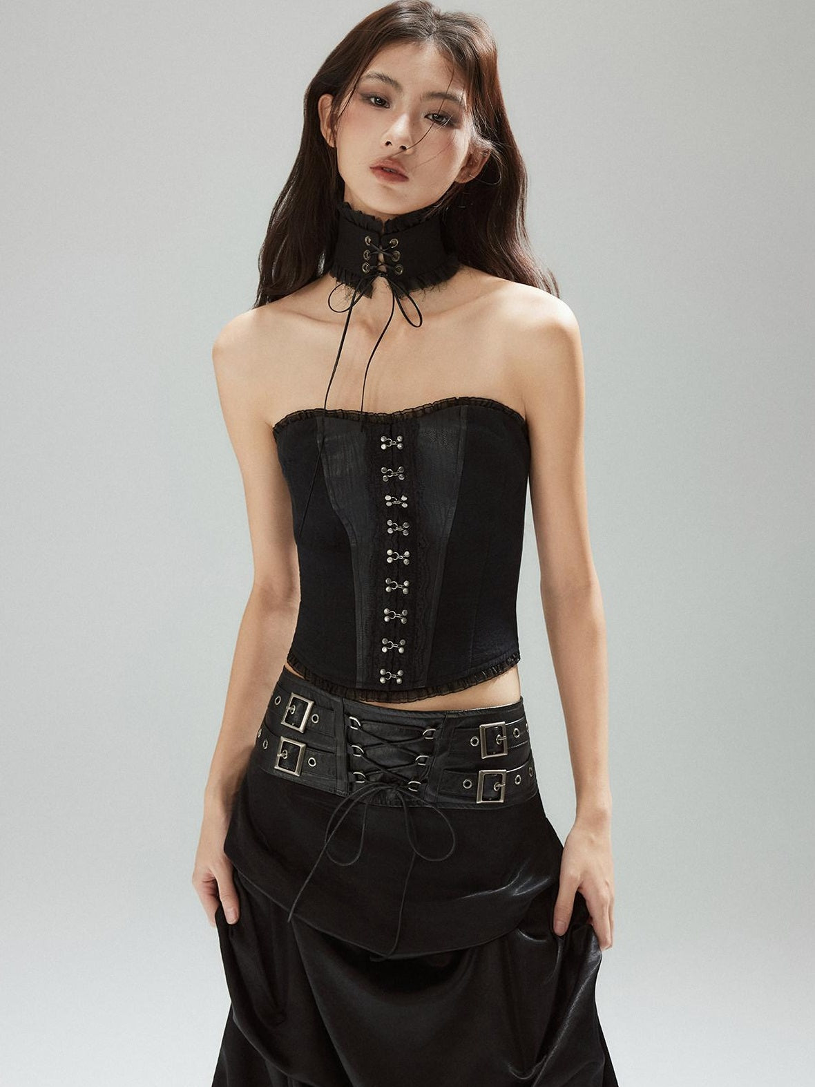Zipper Slim Fit Cotton Streetwear Black Short No Padding Tube Tops