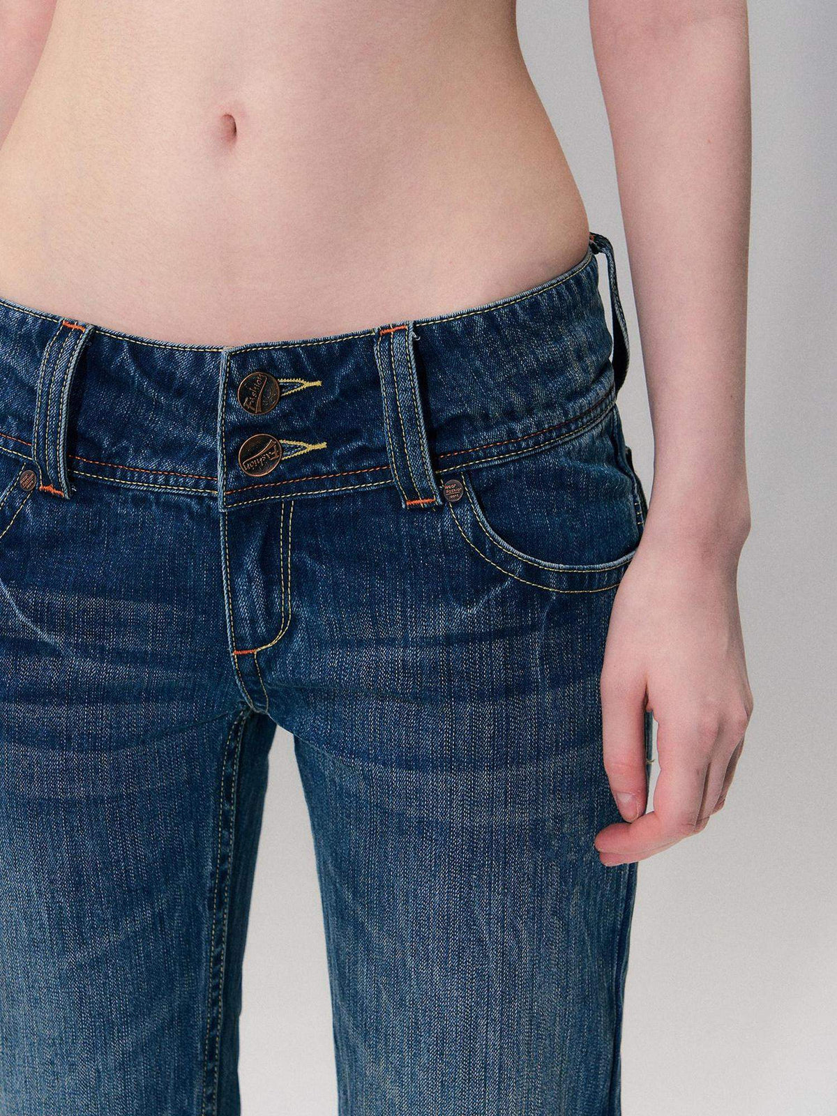 Slight Stretch Low Rise Slim Cotton Casual Women Deep Blue Straight Leg Jeans