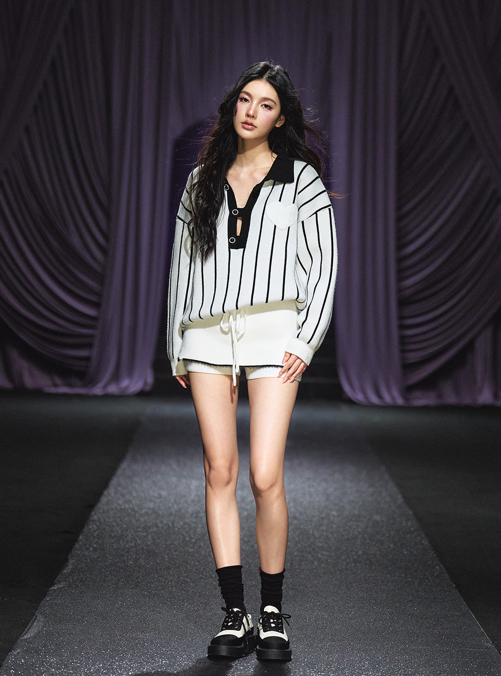 Striped Knit Pullover & Shorts Set Up (2color)