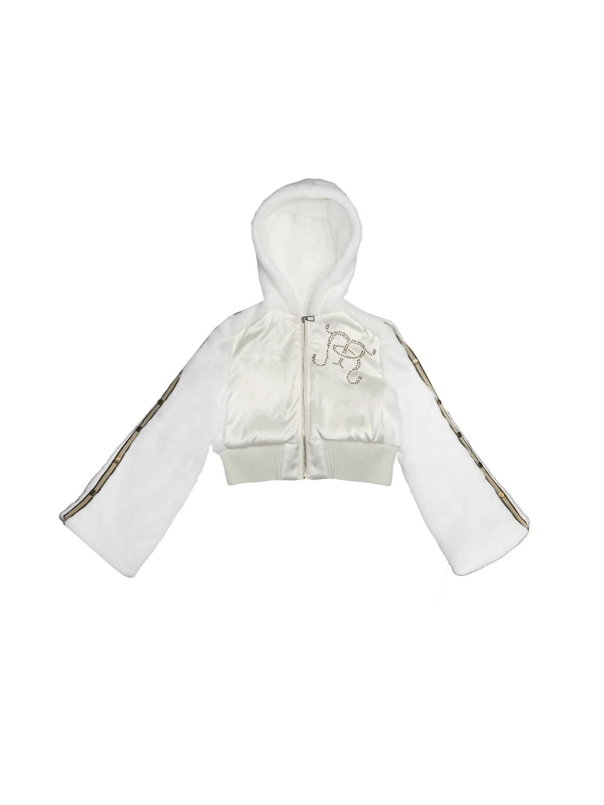 Original Design Thick Faux Fleece Loose Cropped Bell Sleeve Unisex White Hoodie