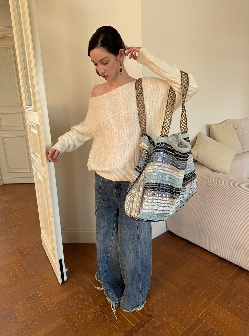 Sequin Wave Stripe Tote Bag