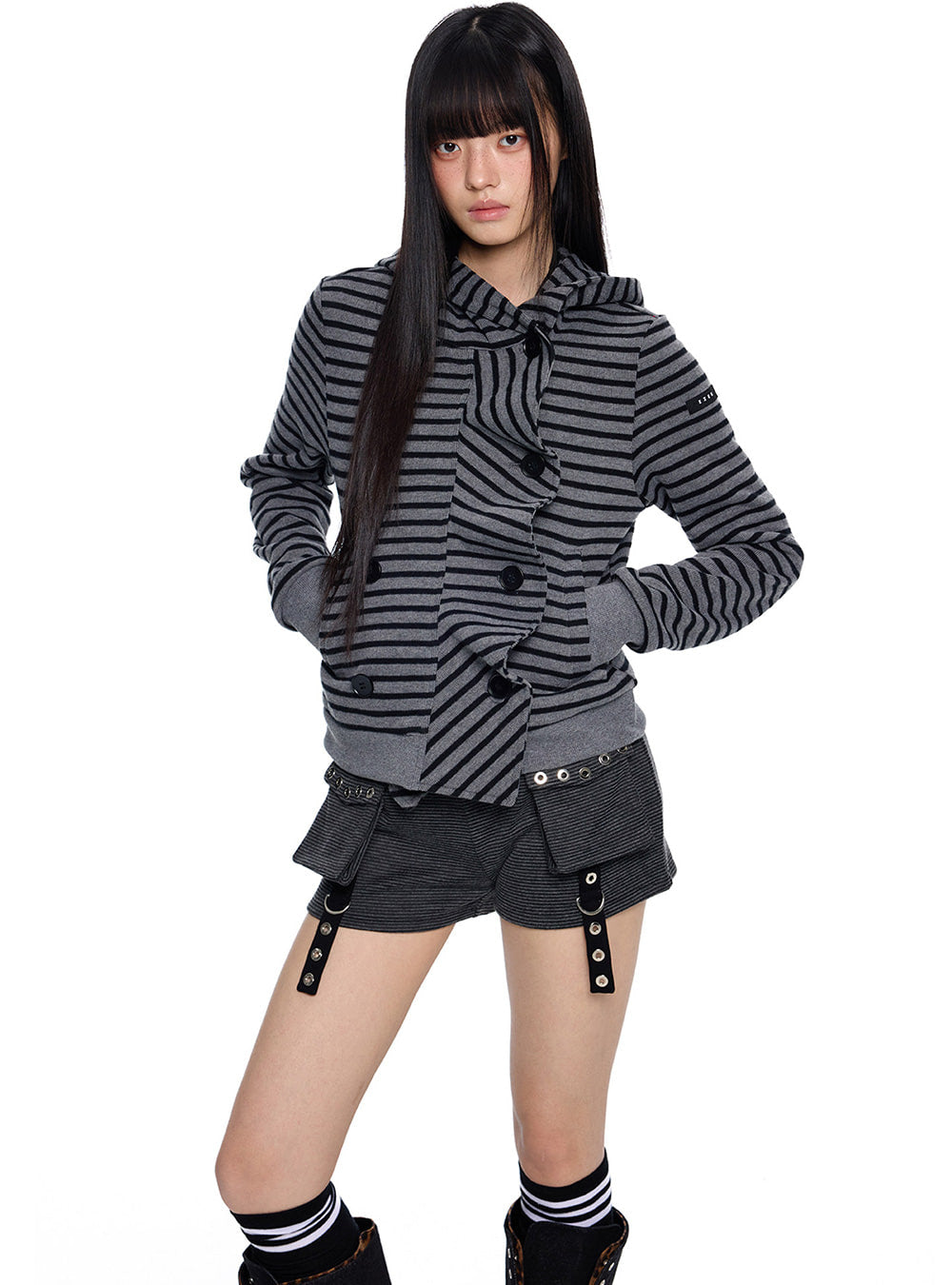 Striped Hooded Layered Cardigan
