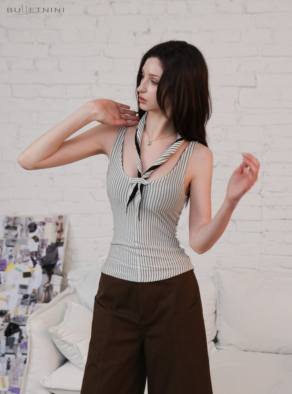 Stripe Knot Neck Tank Top